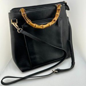 Vintage Gucci Black Leather Handbag w/ Bamboo Handles, crossbody